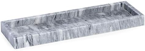 Bey-Berk Marble Bath Tray in Cloud Grey, 14.25" Slim Vanity Organizer, Serene Stone Accent