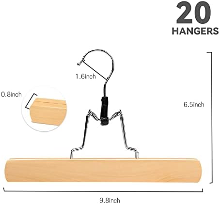 Nature Smile Wooden Pants Skirt Hangers, Smooth Finish Solid Wood Non Slip Jeans Slack Clamp Hangers Hair Extension Hangers(20Pcs Natural)…