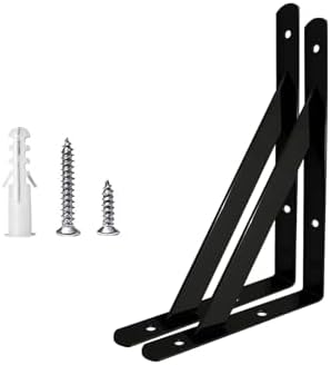 Shelf Brackets 4 Inch, Heavy Duty Shelf Brackets 6 Inch, Black Powder-Coated Hidden Shelf Brackets Wall Mount L Steel Br