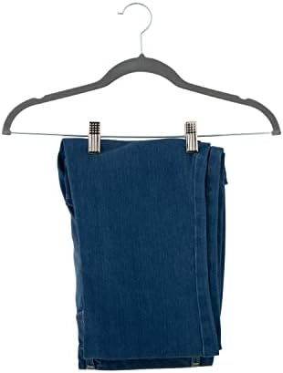 Simplify Velvet hangers - Plastic Hangers with Zink Hooks - Hangers for Pants, Shirts, Clothes - Grey - Pack of 6 - 0.16" x 16.93" x 9.06"