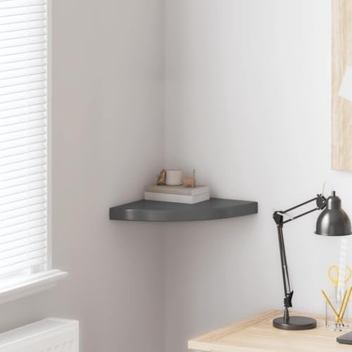 vidaXL Floating Corner Shelf High Gloss Gray 13.8"x13.8"x1.5" MDF