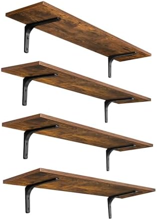 DINZI LVJ Long Wall Shelves, 31.5Inch Wooden Wall Mounted Shelves, Set of 4