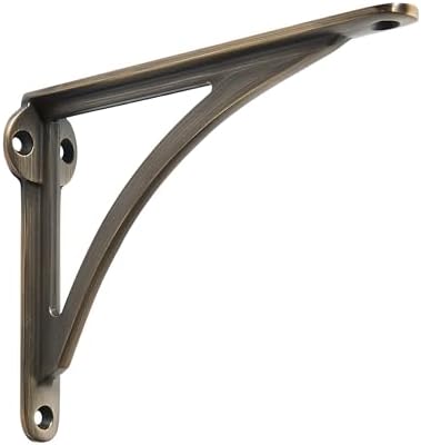 Khtumeware 100% Solid Brass Decorative Shelf Brackets, 10-inch Wall-Mounted Shelving Brackets, 2-Pack Brushed Antique Br