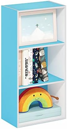 Furinno LUDER 3-Tier Book Shelf, Open Shelves Bookshelf, Light Blue/White