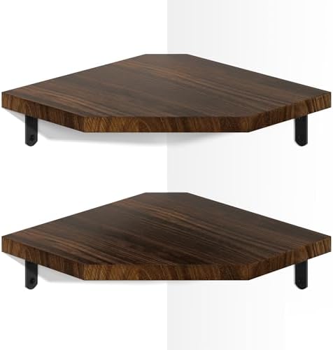 Alsonerbay Pine Wood Corner Shelves with Cord Hole 2-Pack, Carbonized Black