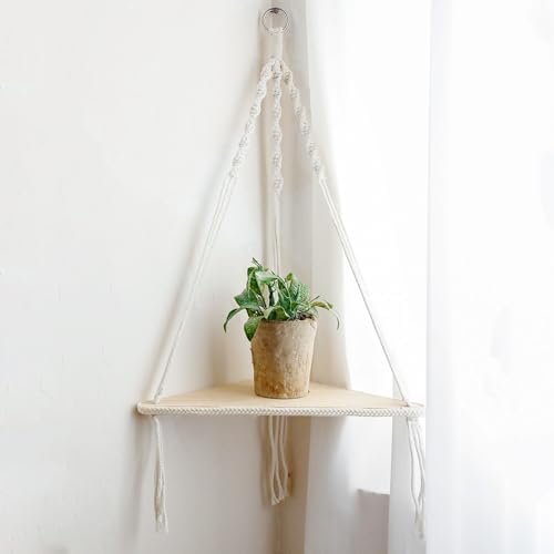 Artilady Macrame Corner Shelf Wall Hanging, Boho Floating Shelves Storage