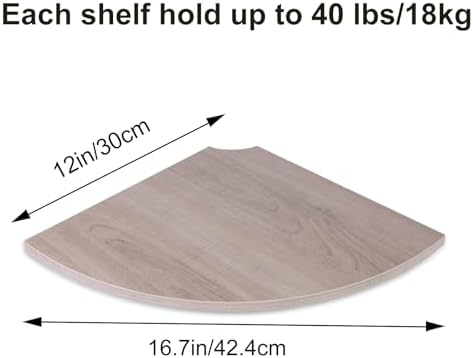 JJL Corner Wall Shelf, 12-Inch Sector Shelf, Set of 2 Wooden Hanging Shelves With Wire Hole for Bedroom Decoration, Grey