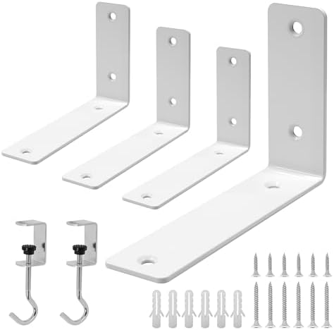 L Floating Shelf Brackets,4 Pack Heavy Duty L Brackets for Shelves, L 6" X H 4" White Metal Countertop Support Brackets,
