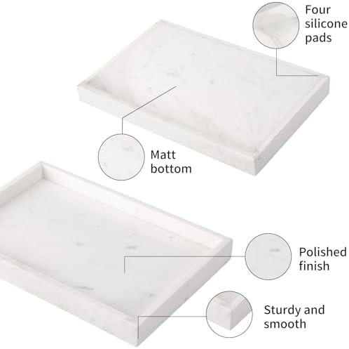 Marble Bathroom Vanity Tray, Jazz White, 12"x 8" x1.2"