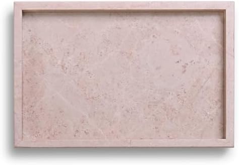 Yew & Tulip Natural Pink Marble Vanity Tray, Nature Rose Cream Marble Serving Tray for Bathroom, Kitchen, Vanity, Home D