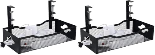 Large Under Desk Cable Management Tray - Heavy Duty Metal Cord Organizer with No Drill Installation for Office & Home Of