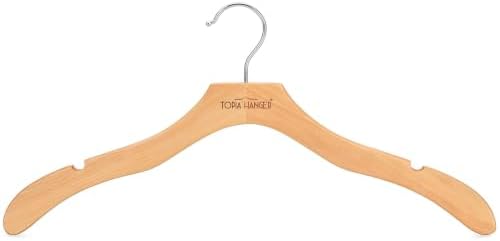 TOPIA HANGER 12 Pack Wooden Hangers for Women, Premium Sweater Hangers No Shoulder Bump, 360° Swivel Hook and Cut Notches Clothes Hangers for Sweater, Coat, Shirts, Hoodies, Dress, Natural CT84N