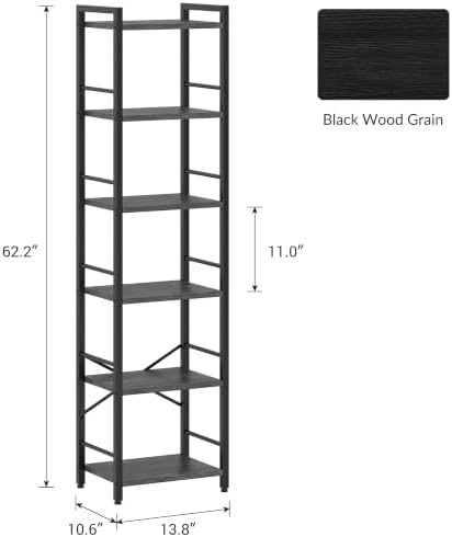 Bookshelf, 6-Tier Tall Bookcase for Small Space