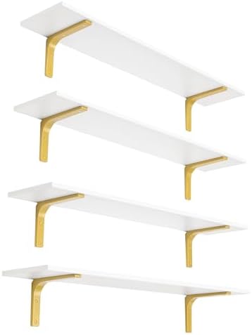 DINZI LVJ Long Wall Shelves, 39.4Inch Wooden Wall Mounted Shelves, Set of 4