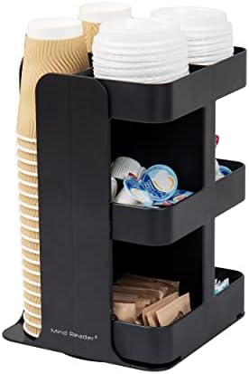 Mind Reader Cup Condiment Carousel, Countertop Organizer, Coffee Bar Accesories, Kitchen, Stirrers, 8"L x 8"W x 12"H, Bl