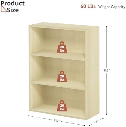 Wood Standing Book Shelf, Three Tier Open Shelf Bookcase, Wide Bookshelf for Living Room, Office, Bedroom, Milky White