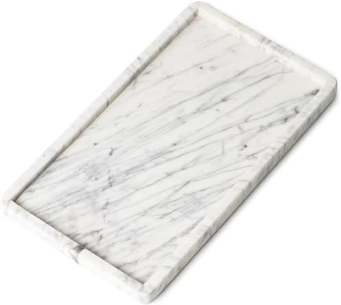 Cork & Mill Marble Tray for Bathroom Vanity, White, Large 13 x 7.5 Inch