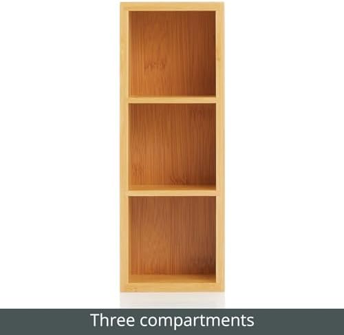 mDesign Slim Bamboo Wood Compact Food Storage Organizer Bin - 3 Divided Sections - Holder for Seasoning Packets, Pouches
