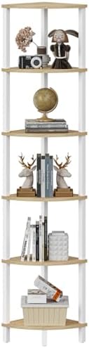 Corner Shelf, 6-Tier Corner Bookshelf, Industrial Corner Ladder Shelf, DIY Storage Shelves, Rustic Display Shelf for Liv
