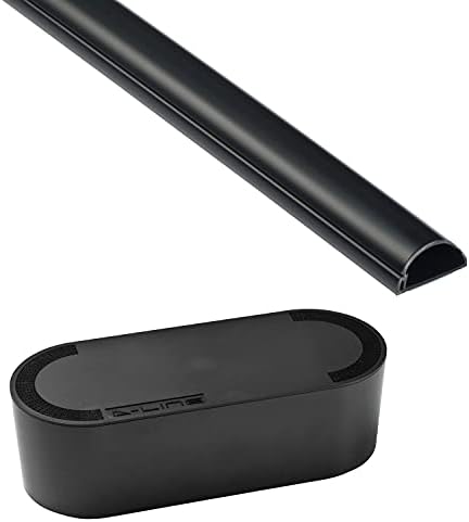 D-Line Cable Management Box (Large) & Medium Cable Raceway Length 1.18" (W) x 0.59" (H) x 39" Length - Black