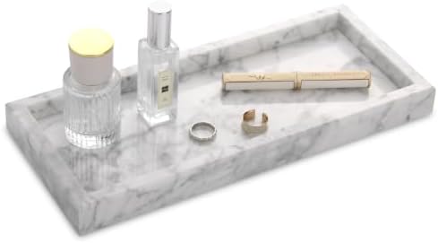 Marble Bathroom Vanity Tray, Carrara White, 12"x 5" x1.2"