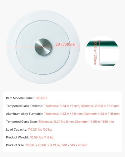 VEVOR 20 in Glass Lazy Susan Turntable, 360° Rotation Round Clear Tabletop Rotating Tray, Tempered Glass Dining Table Ce