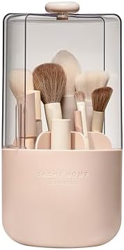 EACHY Makeup Brush Holder with Lid, 360° Rotating Vanity Organizer for Brushes, Dustproof Cosmetic Display Case, 7 Compa