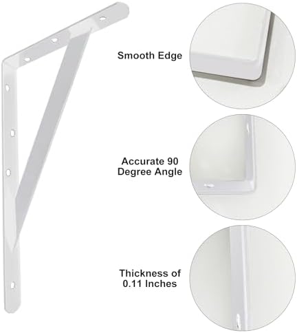 Heavy Duty Shelf Brackets Wall Mount Steel Bracket Wall Brackets for Shelves (White, 14 x 10 Inch-3 Pairs)