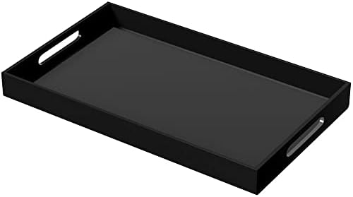 NIUBEE Acrylic Serving Tray 12x20 Inches -Spill Proof- Black Decorative Tray Organiser for Ottoman Coffee Table Countert