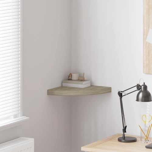 vidaXL Floating Corner Shelf in Oak Finish | Honeycomb MDF and Metal Construction | Wall-Mounted | Easy Installation | I