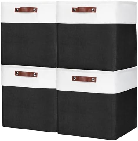 Bagnizer 13x13 Cube Storage Bins, Collapsible Fabric Storage Box, 4 Pack Closet Baskets with Handles for Organizing, She