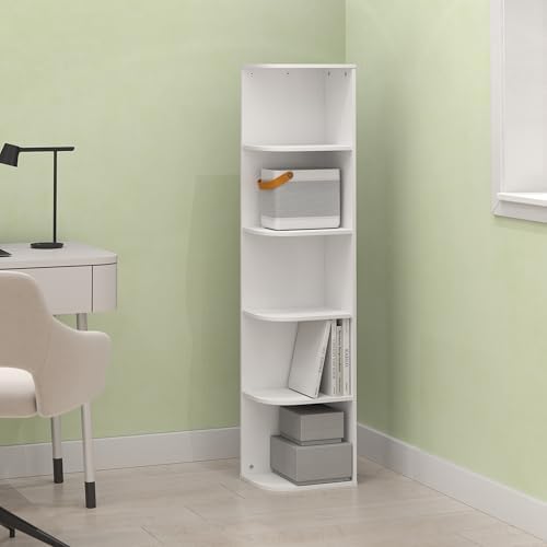 Frei 5-Tier Corner Bookcase, Bookshelf, for Home Office, Living Room, Bedroom, White