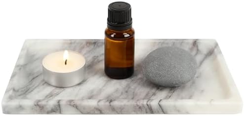 White Marble Vanity Tray – 10.63"x5.91" Rectangular Natural Stone Organizer for Bathroom Perfume Makeup Jewelry Dresser 