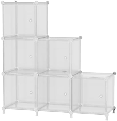 6Cube Storage Organizer Modular Stackable with Doors Striped White