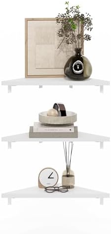 Furinno Rossi Triangle Floating Shelves for Wall, Set of 3 Geometric Corner Shelf, Wall Mounted Shelves for Bathroom, Ho