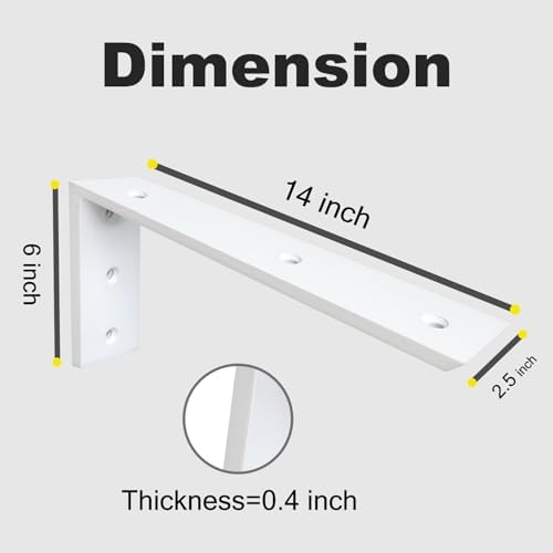 WINKER Countertop Support Bracket 2 Pack Heavy Duty 3/8" Thick Hidden L Shelf Bracket 14" x 6" x 2.5" Metal Corbels for 