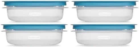 Rubber maid 1.25 Cup Flex & Seal Leak Proof Lids Food Storage Container Set, Teal, Clear Meal Prep Flex Containers, 4 Pi