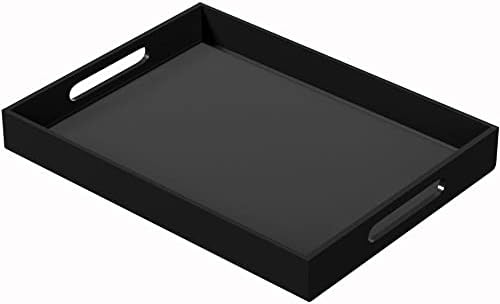 NIUBEE Black Serving Tray 12x16 Inches - Spill-Proof Acrylic Organizer with Handles for Coffee Table, Ottoman & Countert
