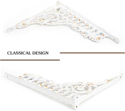 Sungmor 10.6 Inch Cast Iron Brackets for Shelves - 2 Pack Vintage White