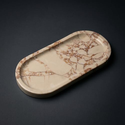 OOBOOB Oval Natural Marble Bathroom Tray for Decor Countertop, Marble Vanity Tray for Candles Perfume, Jewelry, Cosmetic