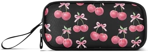 Watercolor Cherry Bow Pencil Case Box Boys Girls Large Pencil Pouch Zipper Compartments Big Capacity Stationery Pen Bag Organizer for Kids Teens Adults School Office
