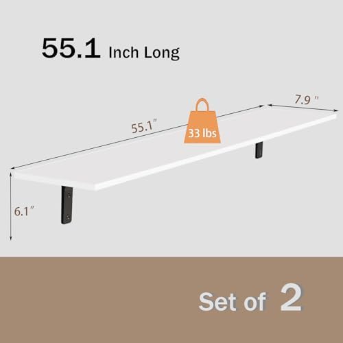 DINZI LVJ Long Wall Shelves, 55.1Inch Wooden Wall Mounted Shelves, Set of 2