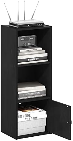 Furinno LUDER Book Shelf, 3-Tier Modern Bookshelf, Bookcase with 1 Door Storage Cabinet, 9.3 x 12 x 31.5, for Organizati