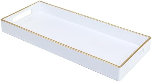 White Bathroom Vanity Tray for Countertop, Small Plastic Toilet Tank Versatile Storage & Organization Tray for Makeup, P