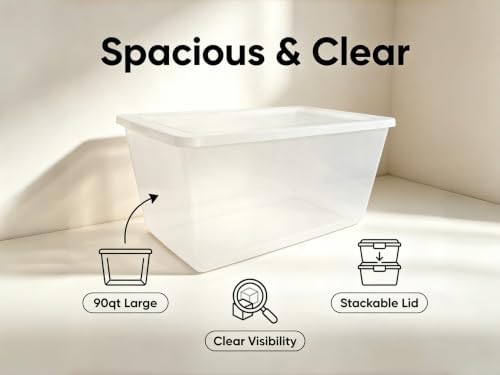Clear Storage Bins with Lids, 90 Qt 2-Pack Stackable Plastic Totes