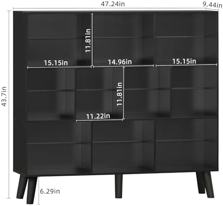 YAHARBO 10 Cube Bookshelf,3 Tier Bookcase with Legs,Black Mid-Century Modern Bookshelves,Large Free Standing Open Storag