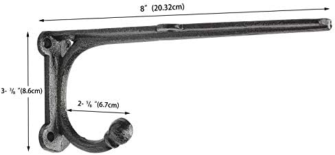 Metal Wall Shelf Brackets 8 Inch with Hooks Heavy Duty Brackets for Floating Shelves, Cast Iron Shelf Bracket Black 2 Pa
