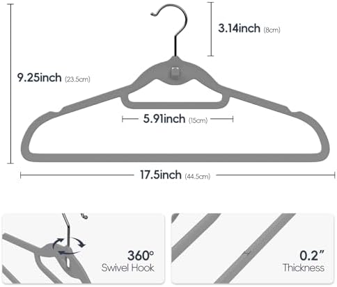 Velvet Stackable Hangers 50 Pack Space Saving Cascading Hook Gray