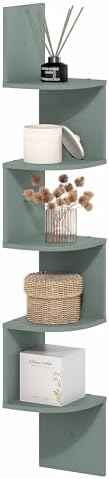 Furinno Rossi 5-Tier Corner Floating Book Shelves for Wall, Sage Green