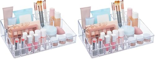 STORi Audrey Clear Vanity Makeup Organizer | 15-Compartment Holder for Brushes, Eyeshadow Palettes, & Beauty Supplies | 